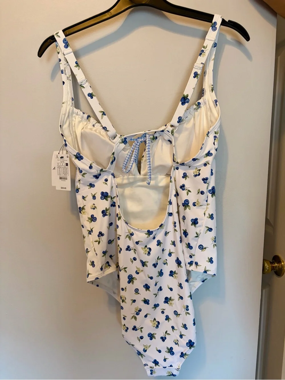 Brand new White One-Piece Swimsuit with Blueberry Print